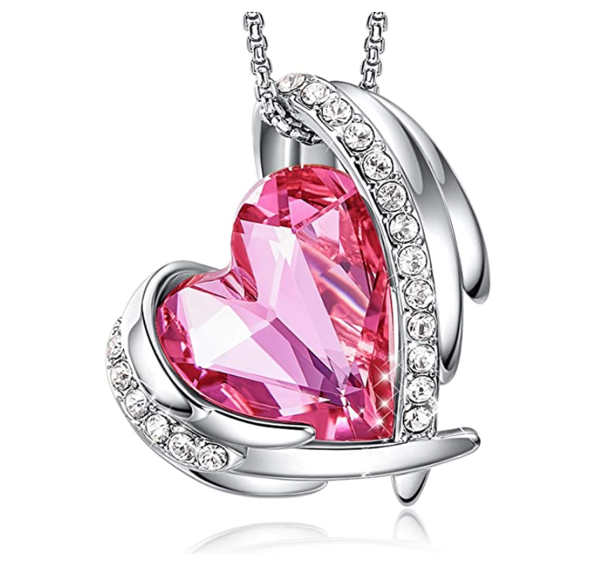 Love Heart Pendant Rose Gold Color Metal Alloy Simulated Diamond Chain Crystals Birthstone Jewelry Ethiopian Necklace 20in.