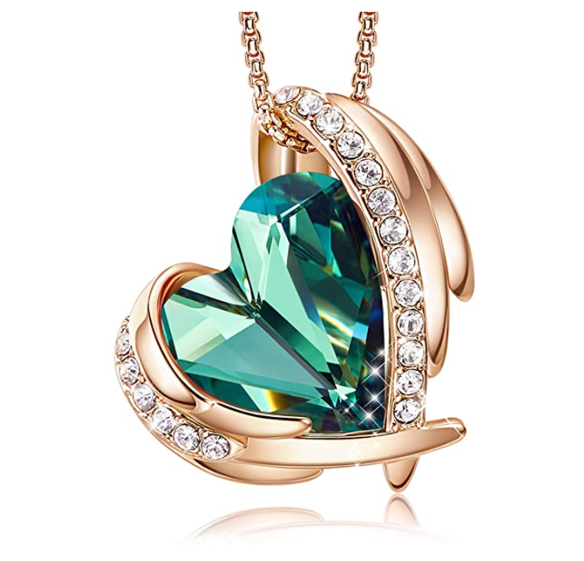 Love Heart Pendant Rose Gold Color Metal Alloy Simulated Diamond Chain Crystals Birthstone Jewelry Ethiopian Necklace 20in.