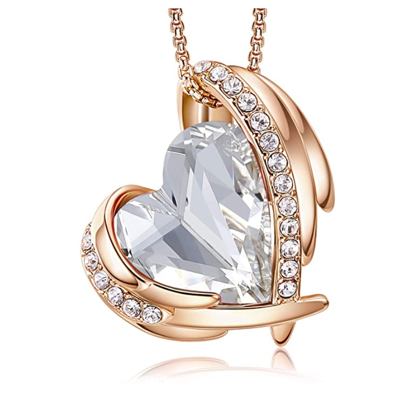 Love Heart Pendant Rose Gold Color Metal Alloy Simulated Diamond Chain Crystals Birthstone Jewelry Ethiopian Necklace 20in.