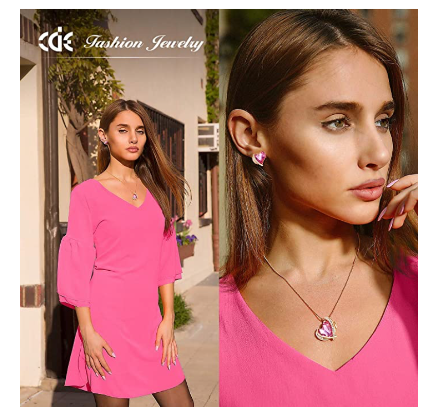 Love Heart Pendant Rose Gold Color Metal Alloy Simulated Diamond Chain Crystals Birthstone Jewelry Ethiopian Necklace 20in.