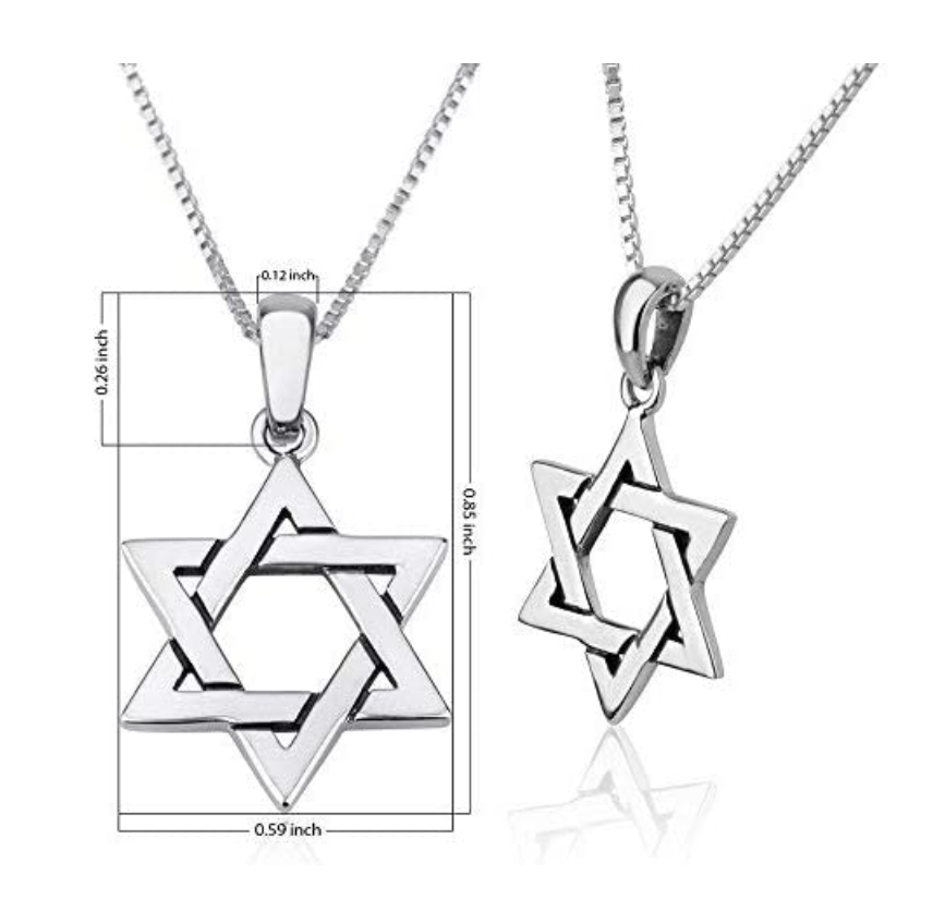 Hebrew Six-Pointed Star Pendant Star of David Necklace Silver Jewish Star Chain 925 Sterling Silver 18 - 24in.