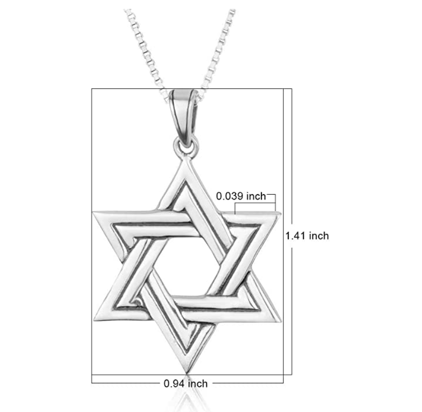 925 Sterling Silver Star of David Necklace Hebrew Six-Pointed Star Pendant Jewish Star Chain 24in.