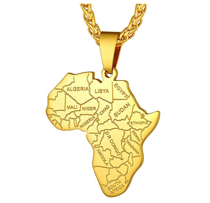 Africa Countries Pendant Hip Hop Silver African Jewelry Africa Map Necklace Egyptian Chain Gold Stainless Steel 24in.