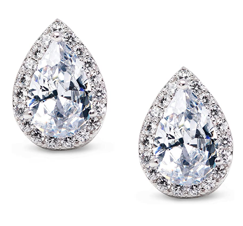 1 Carat Teardrop Silver Color Metal Alloy Stud Earring Bridal Simulated-Diamond Round Earring Womens Rose Gold Color Earrings Wedding Earrings Oval Cut 0.6in.