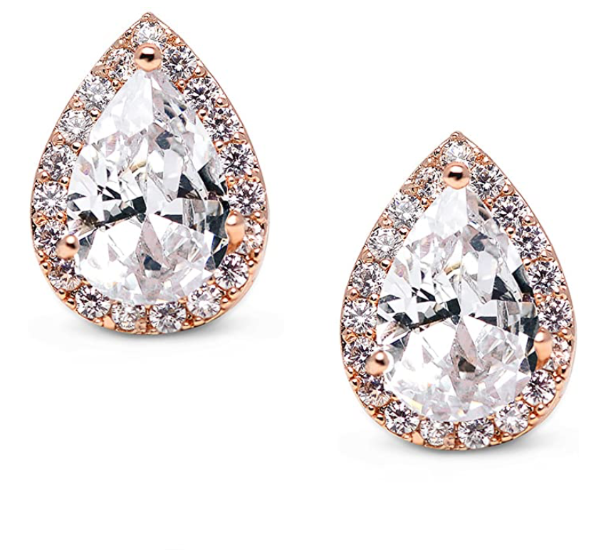 1 Carat Teardrop Silver Color Metal Alloy Stud Earring Bridal Simulated-Diamond Round Earring Womens Rose Gold Color Earrings Wedding Earrings Oval Cut 0.6in.