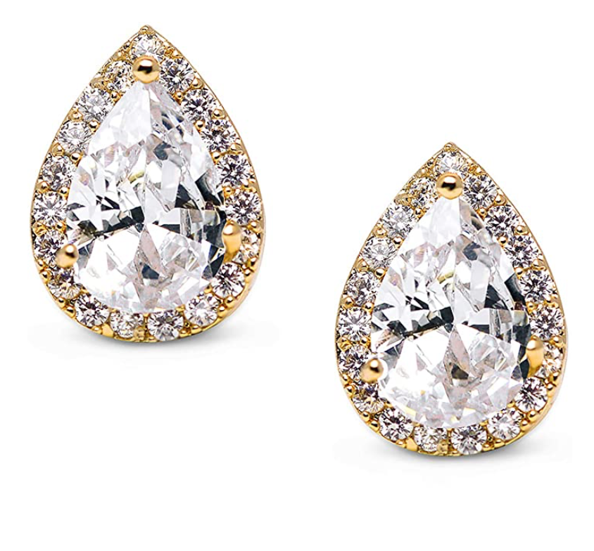 1 Carat Teardrop Silver Color Metal Alloy Stud Earring Bridal Simulated-Diamond Round Earring Womens Rose Gold Color Earrings Wedding Earrings Oval Cut 0.6in.