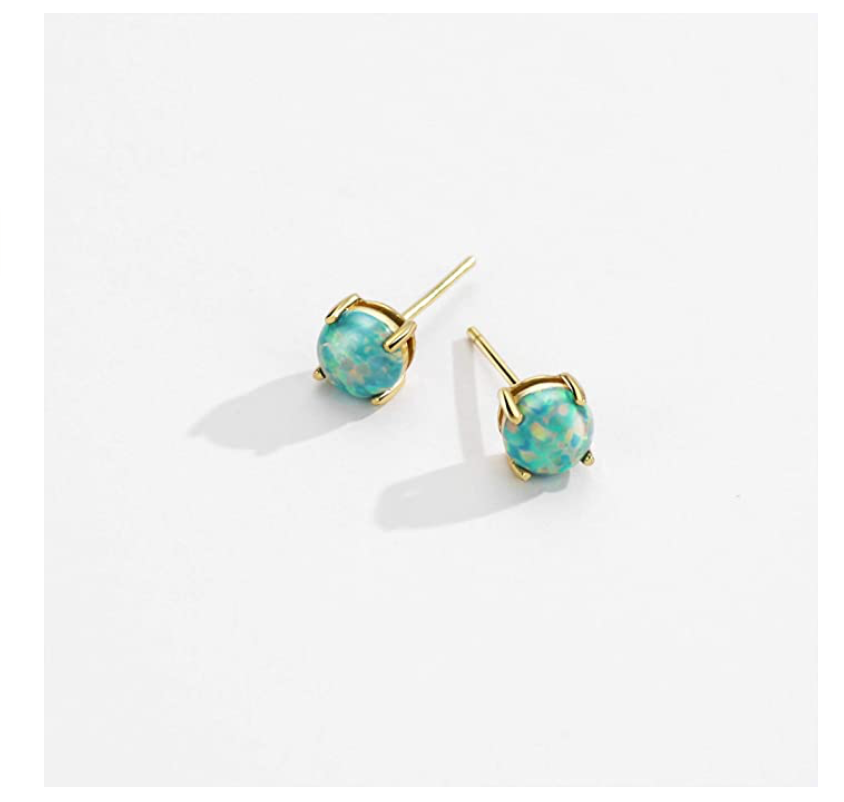 5mm Simulated-Opal Stud Earring Silver Color Metal Alloy Round Opal Earring Womens Gold Earrings Simulated-Opal Earrings Round Cut (1 Carat)