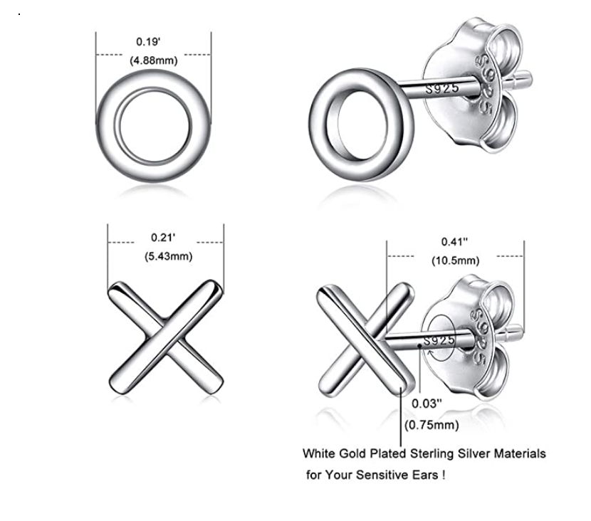 5mm XO Earring Silver X O Earring Womens Small Love Earrings (2 Pair)