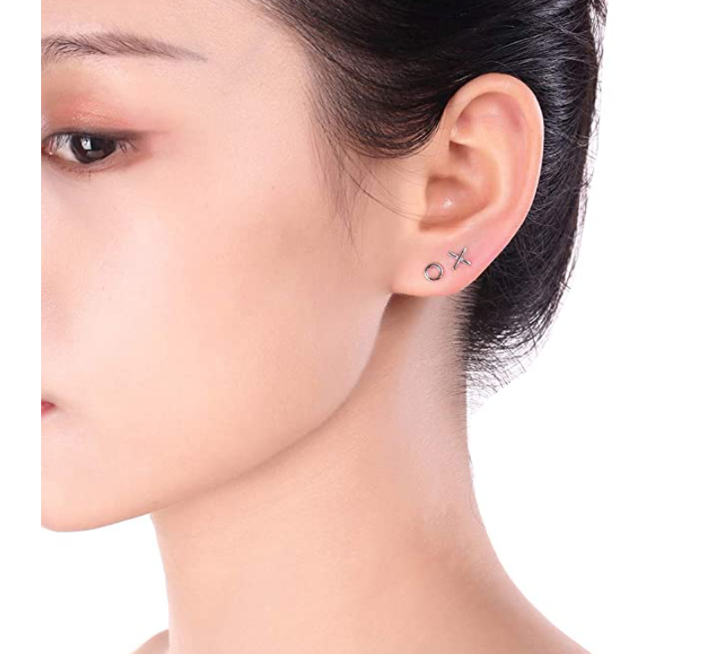 5mm XO Earring Silver X O Earring Womens Small Love Earrings (2 Pair)