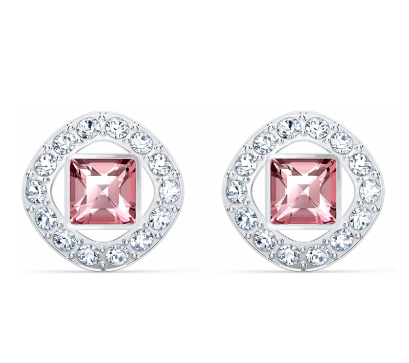7mm Blue Angelic Earring Simulated-Diamond Stud Silver Color Metal Alloy Red Crystal Earring Round Womens Square Earrings Wedding Princess Cut