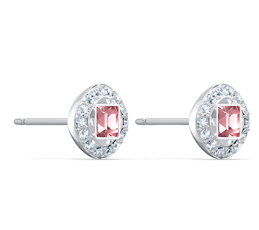 7mm Blue Angelic Earring Simulated-Diamond Stud Silver Color Metal Alloy Red Crystal Earring Round Womens Square Earrings Wedding Princess Cut