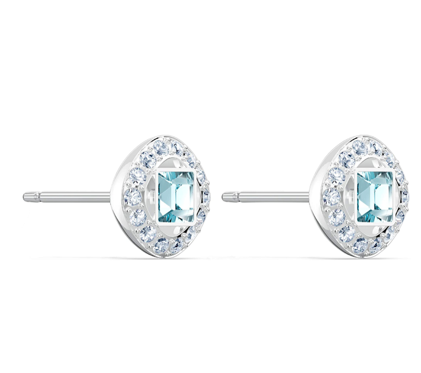7mm Blue Angelic Earring Simulated-Diamond Stud Silver Color Metal Alloy Red Crystal Earring Round Womens Square Earrings Wedding Princess Cut