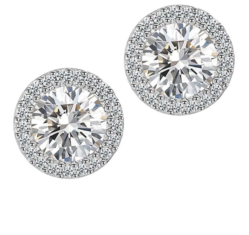 10mm Stainless Steel Silver Halo Earring Diamond Stud Earring Solitaire Round Square Cluster Womens Wedding Earrings
