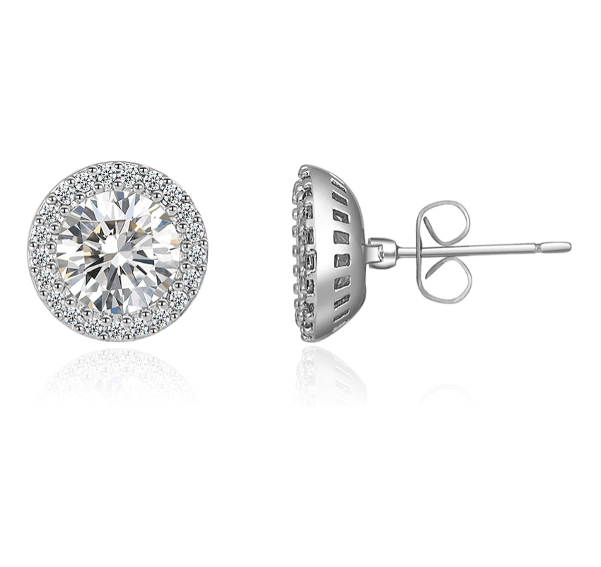 10mm Stainless Steel Silver Halo Earring Diamond Stud Earring Solitaire Round Square Cluster Womens Wedding Earrings
