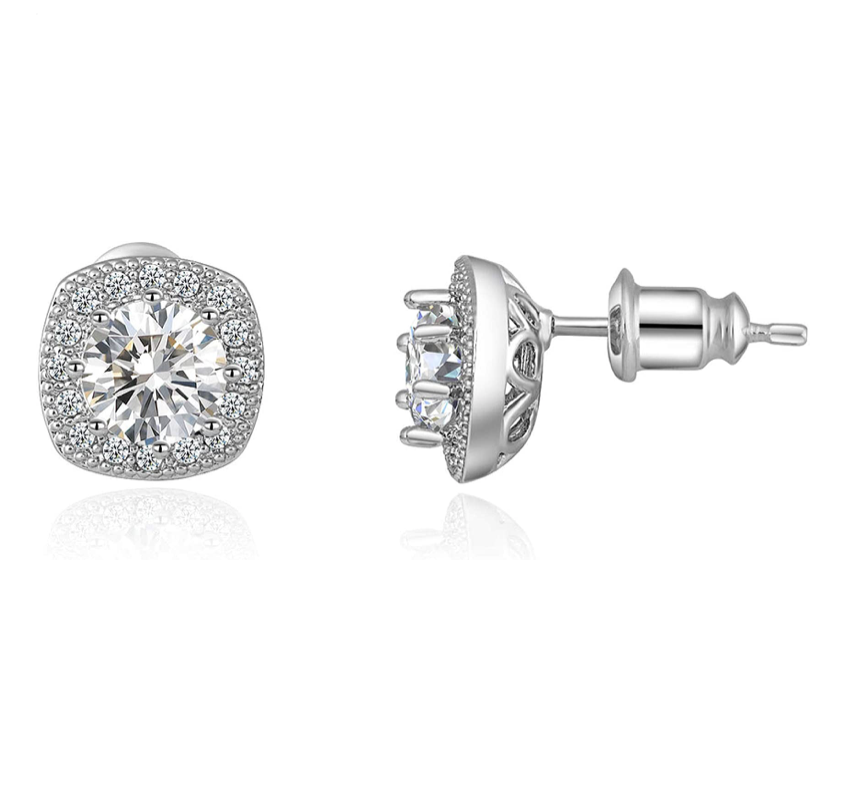 10mm Stainless Steel Silver Halo Earring Diamond Stud Earring Solitaire Round Square Cluster Womens Wedding Earrings