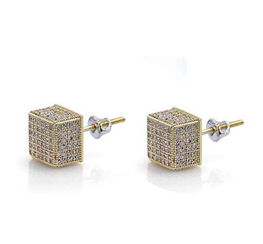 8mm 925 Sterling Silver Diamond Earring Hip Hop Box Square Cube Earrings Mens Women Screw Back Iced Out