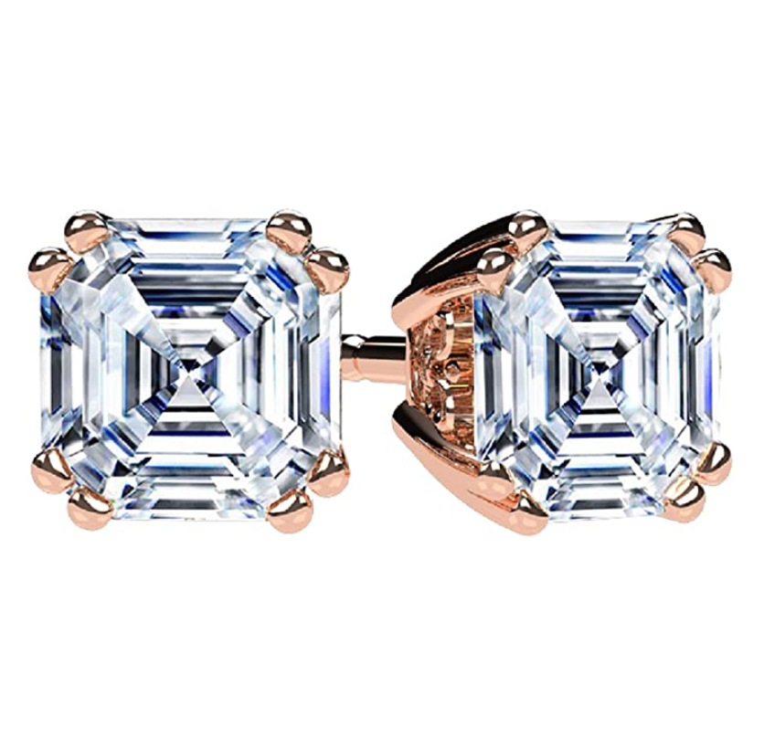 7mm 925 Sterling Silver Asscher Diamond Earring Mens Womens Rose Gold Baguette Square Box Rose Gold Earrings Emerald Asscher Cut