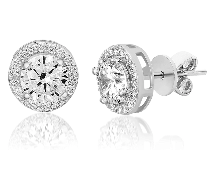 6mm Halo Cut Solitaire Diamond Earring Rose Gold Circle Earrings Womans Halo Round Silver Solitaire Stud