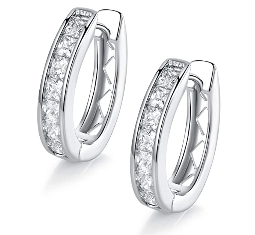 9mm 925 Sterling Silver Gold Diamond Big Hoop Womens Earrings