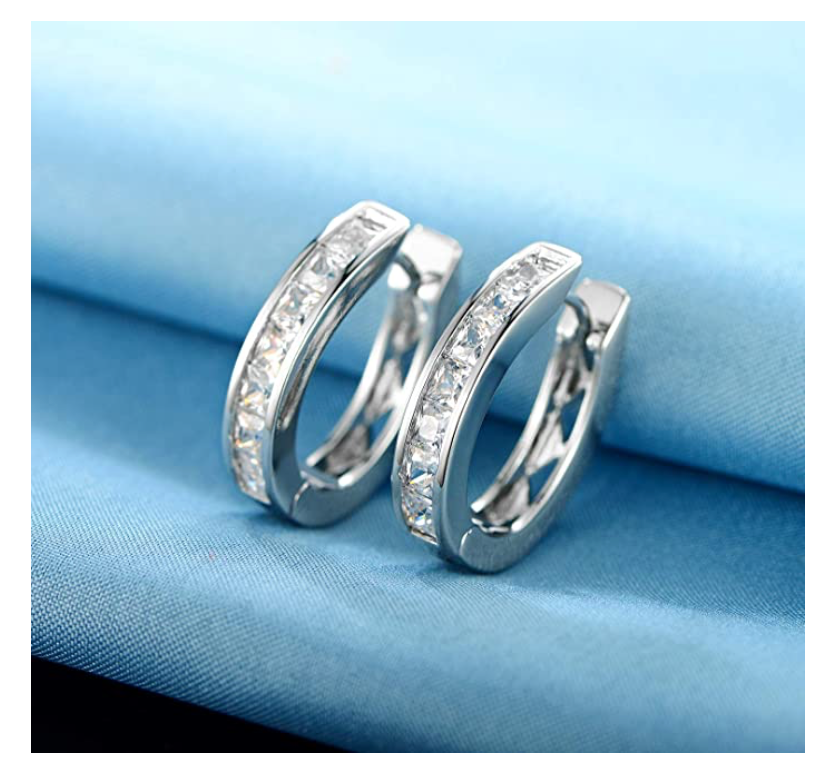 9mm 925 Sterling Silver Gold Diamond Big Hoop Womens Earrings