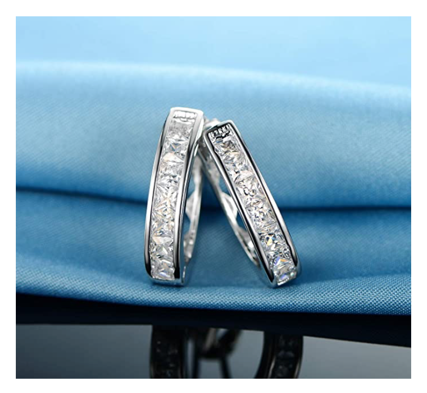 9mm 925 Sterling Silver Gold Diamond Big Hoop Womens Earrings
