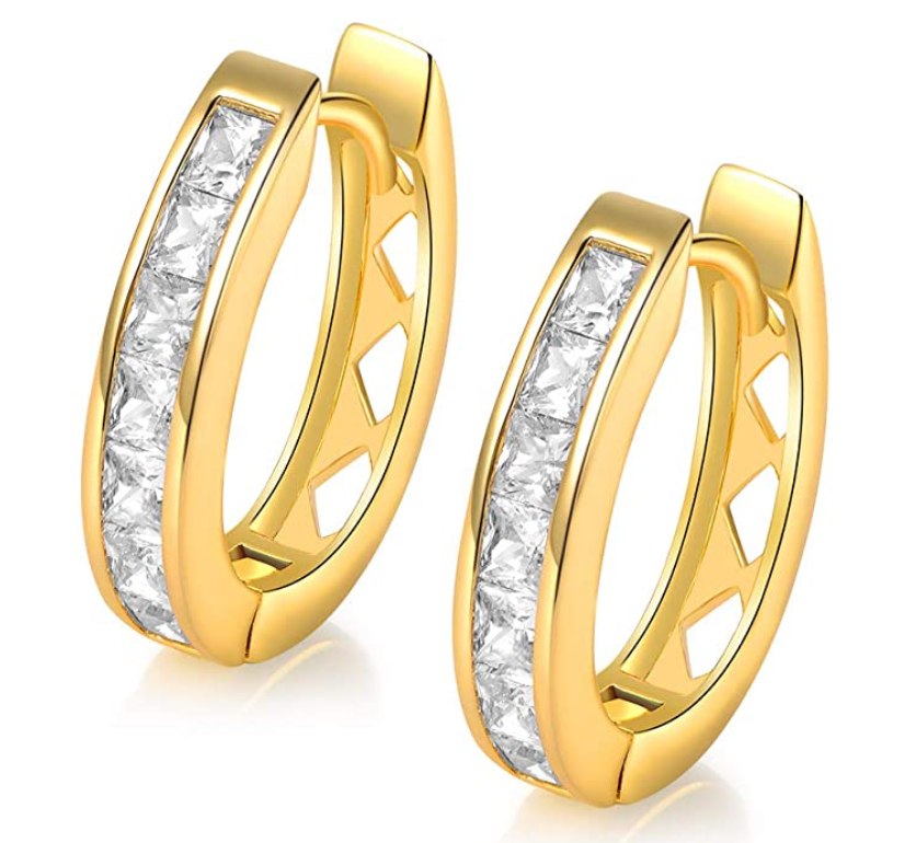 9mm 925 Sterling Silver Gold Diamond Big Hoop Womens Earrings