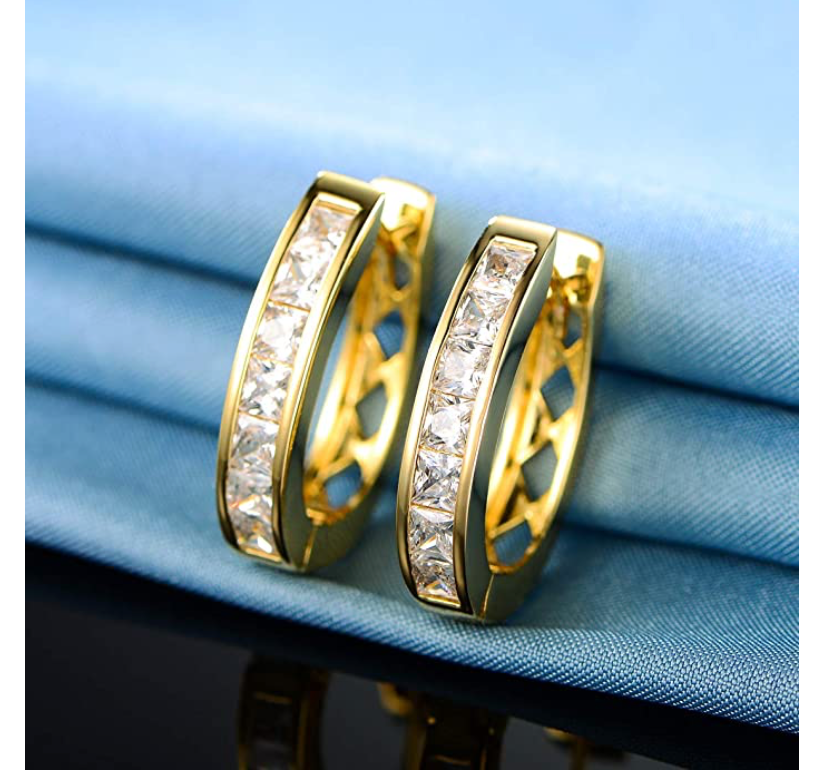 9mm 925 Sterling Silver Gold Diamond Big Hoop Womens Earrings