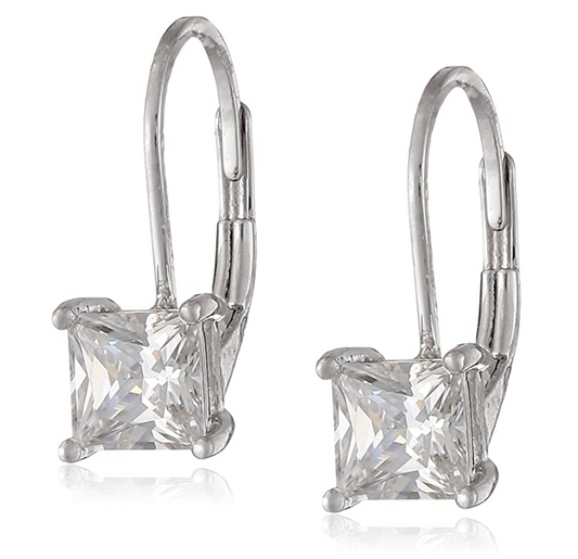 15mm 925 Sterling Silver Large Hoop Diamond Earring Stud Square Princess Cut Dangling Hanging Womens Earrings Leverback