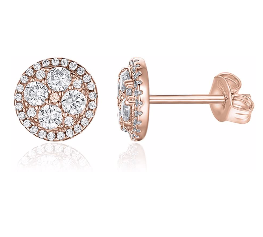 10mm Halo Cluster Earring Solitaire Round Stud Earrings Circle Rose Gold Diamond Earrings 925 Sterling Silver