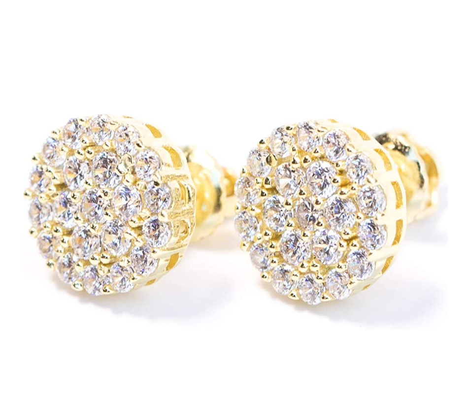 10mm Solitaire Round Stud Cluster Earrings Circle Diamond Gold 925 Sterling Silver Iced Out