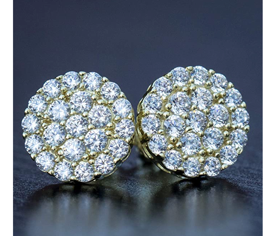 10mm Solitaire Round Stud Cluster Earrings Circle Diamond Gold 925 Sterling Silver Iced Out