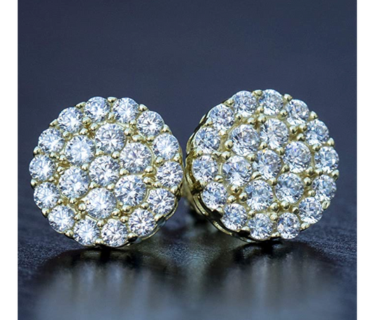 10mm Solitaire Round Stud Cluster Earrings Circle Diamond Gold 925 Sterling Silver Iced Out