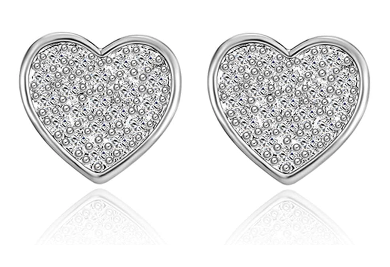 6mm 925 Sterling Silver Heart Earrings Gold Diamond Screw Back Womens Earrings