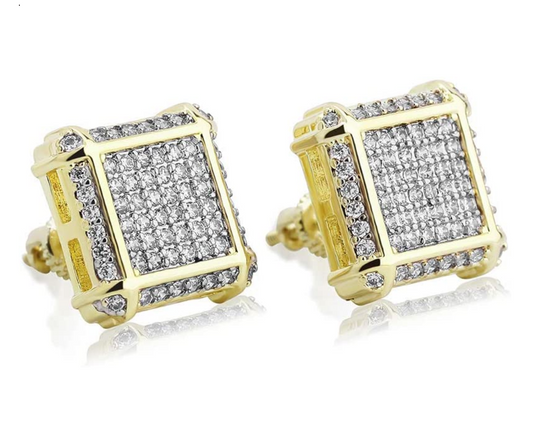 11mm 925 Sterling Silver Square Diamond Earrings Mens Screw Back Iced Out