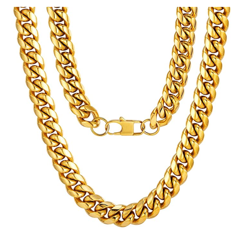 14mm Gold Cuban Link Chain Hip Hop Rapper Jewelry Gold STainless Steel Chain