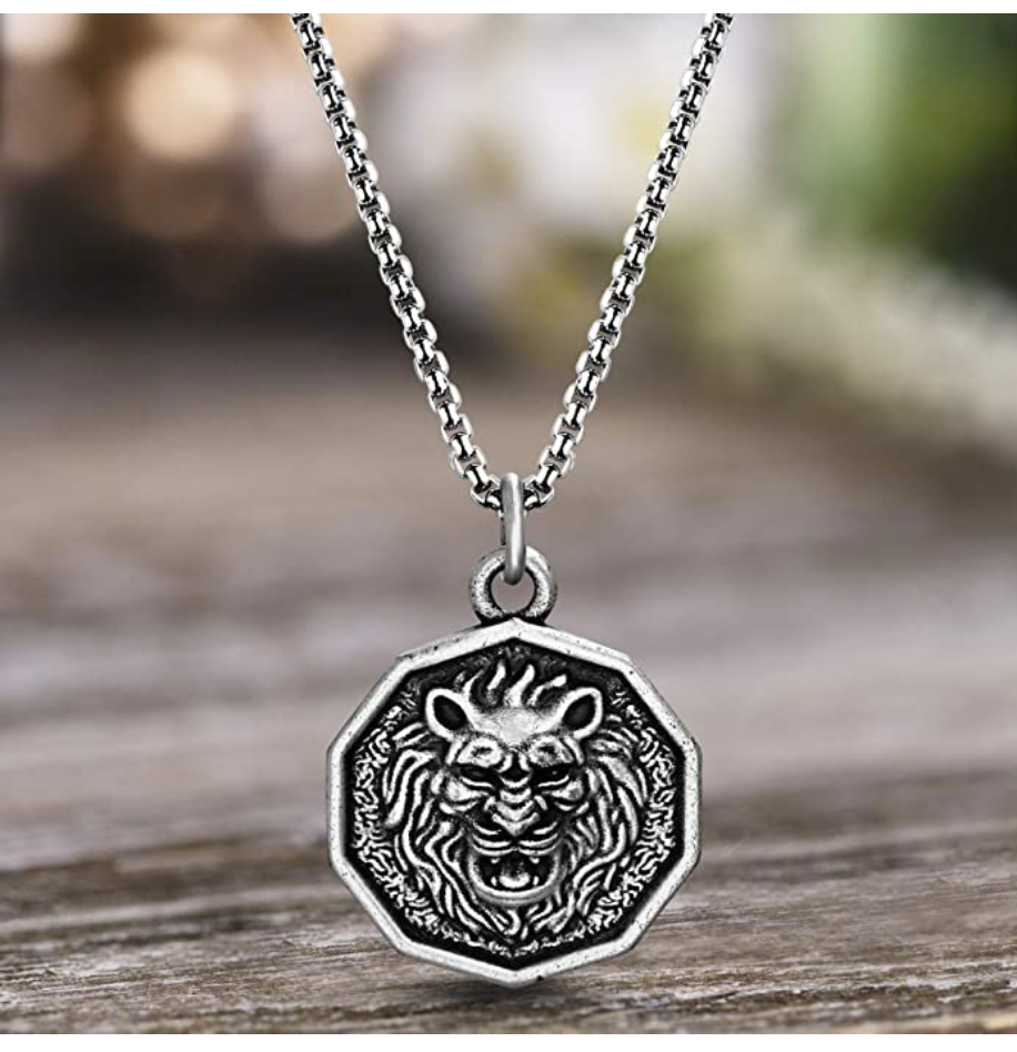 Lion Head Medallion Necklace Leo Hebrew African Lion Jewelry Judah Lion Chain 28in.
