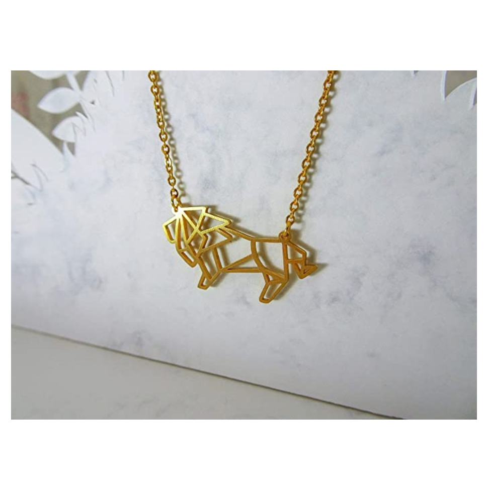 Lion Necklace African Lion Chain Leo Judah Lion Hebrew Gold Color Metal Alloy 18in.