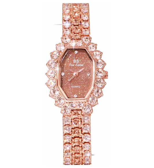 Elegant Womens Watch Rose Gold Simulated Diamond Watch Vintage Luxury Jewelry Silver Bling Lady Watch