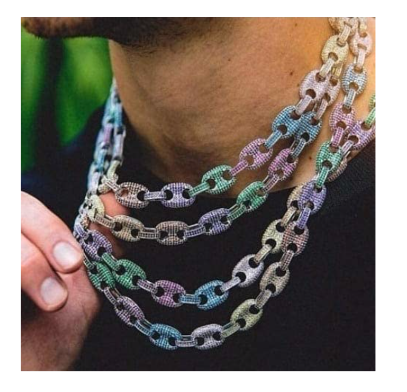 Rainbow Mariner Link Necklace Anchor Chain Diamonds Mens Hip Hop Jewelry Gold Silver Color Metal Alloy 18 - 22in.