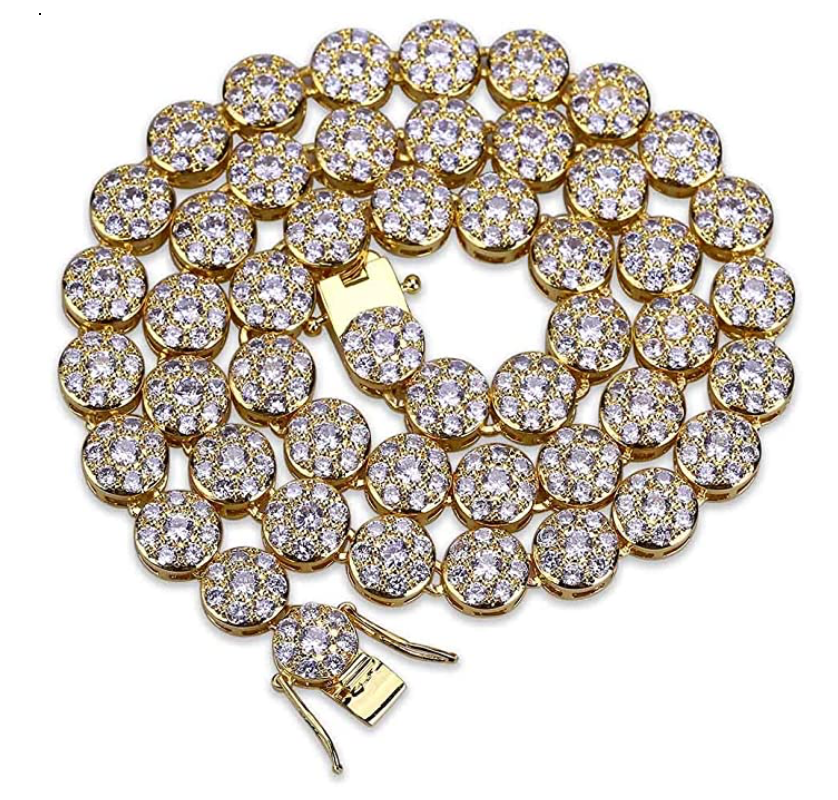 10mm Solitaire Cluster Necklace Round Diamond Cluster Tennis Chain Hip Hop Jewelry Wedding Princess Rapper Gold Silver Metal Alloy 18 - 22in.