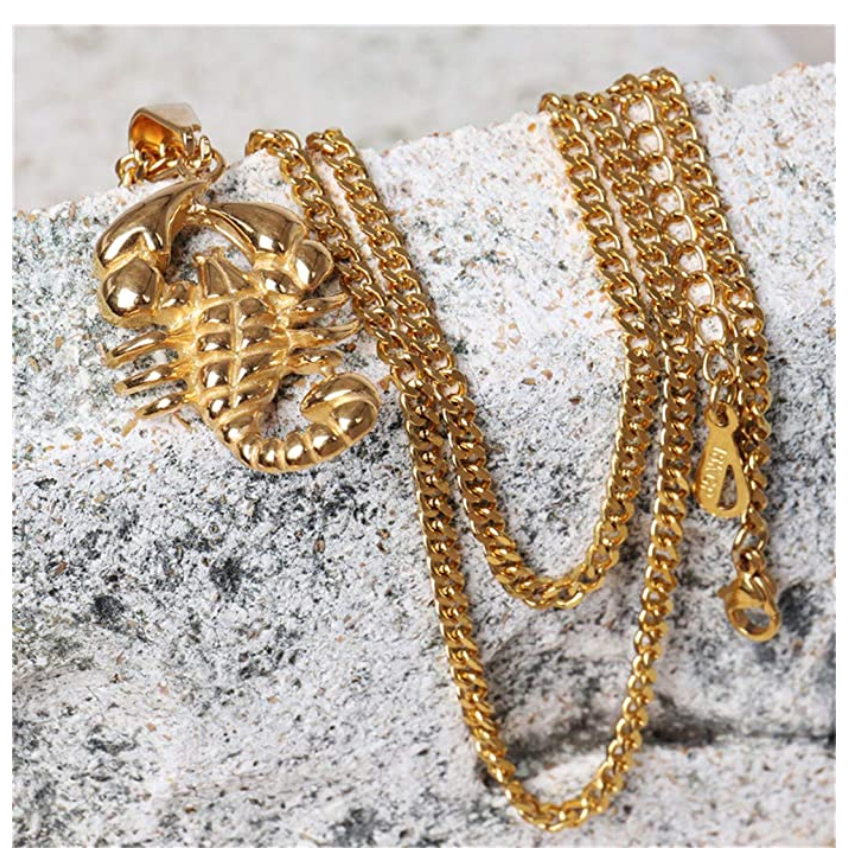 Gold Color Scorpion Pendant Necklace Scorpio Jewelry Zodiac Chain Birthday Gift 24in.
