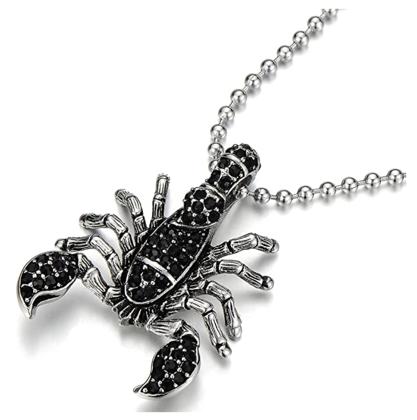 Black & Silver Color Scorpion Pendant Necklace Scorpio Jewelry Zodiac Chain Birthday Gift 24in.