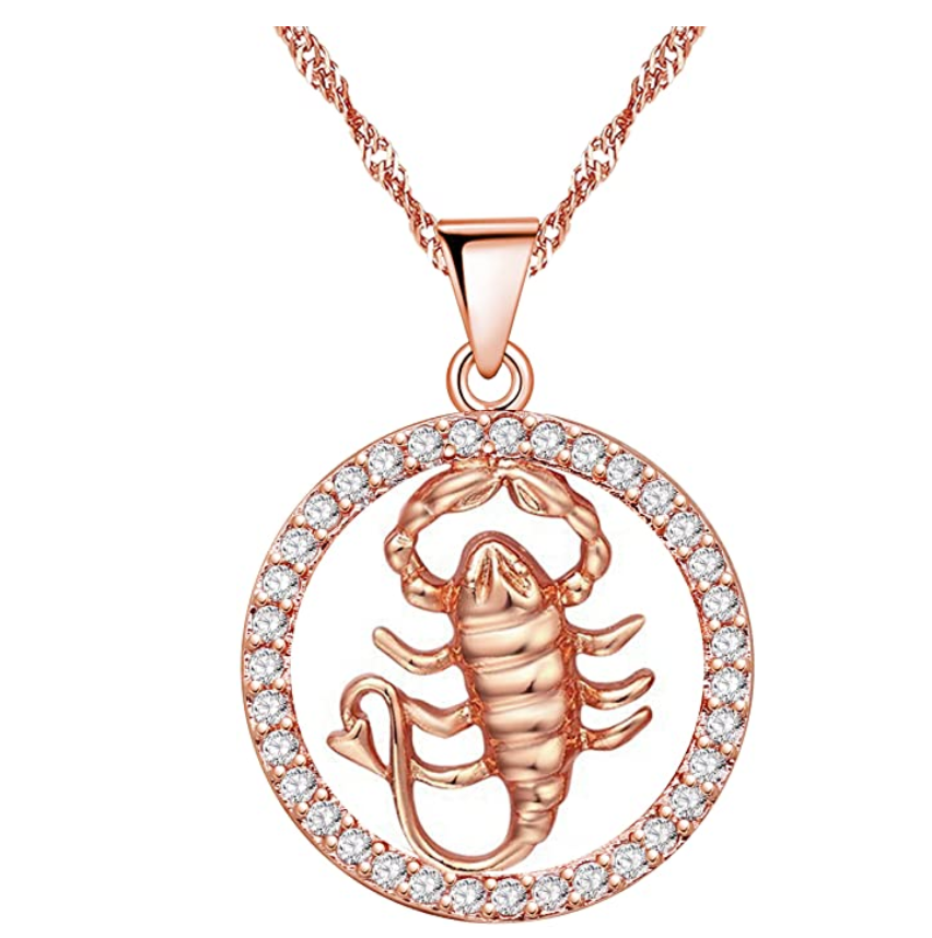 Rose Gold Color Scorpion Pendant Necklace Simulated-Diamond Scorpio Jewelry Zodiac Chain Birthday Gift 20in.