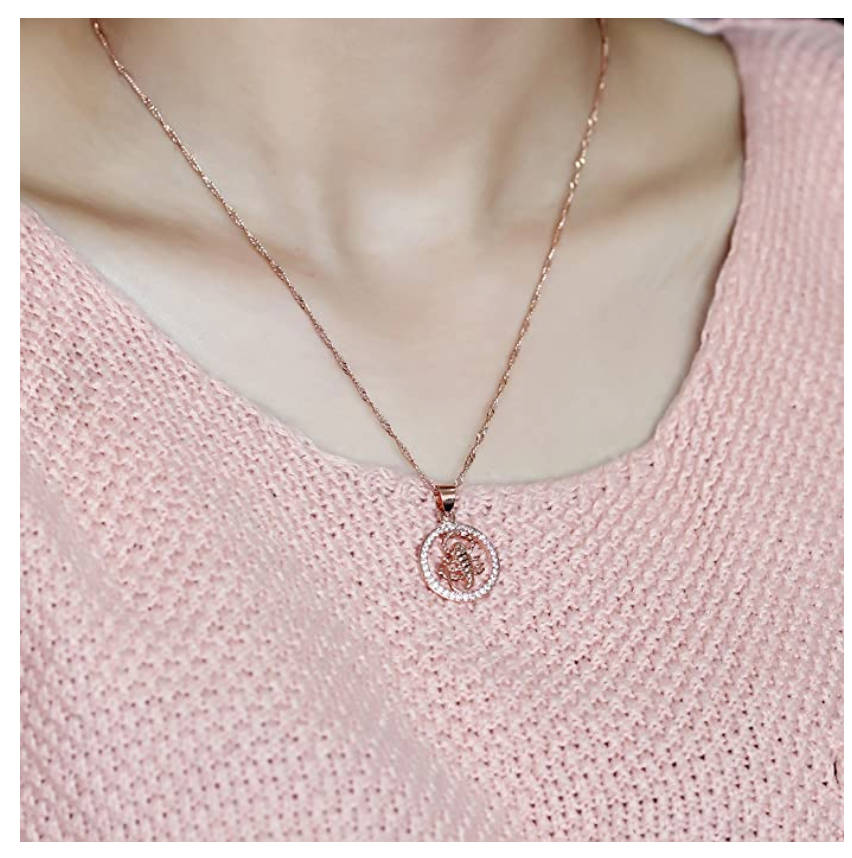 Rose Gold Color Scorpion Pendant Necklace Simulated-Diamond Scorpio Jewelry Zodiac Chain Birthday Gift 20in.