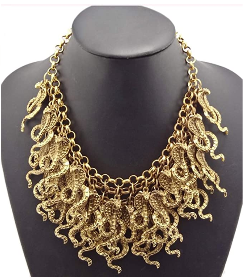 Medusa Snake Bib Necklace Cobra Snake Collar Jewelry Serpent Chain Birthday Gift Gold Color 18in.