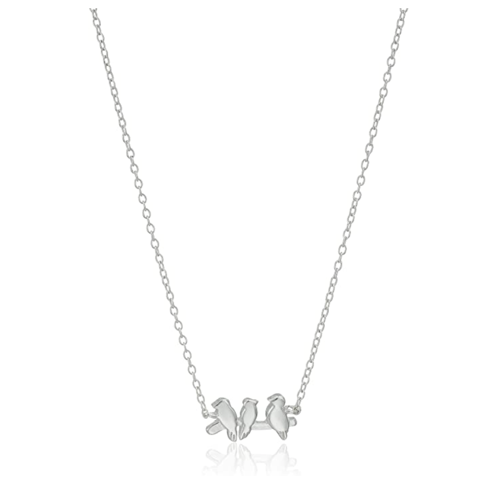 Birds on a Branch Necklace Pendant Bird Jewelry Bird Sitting Chain Birthday Gift 925 Sterling Silver 18in.