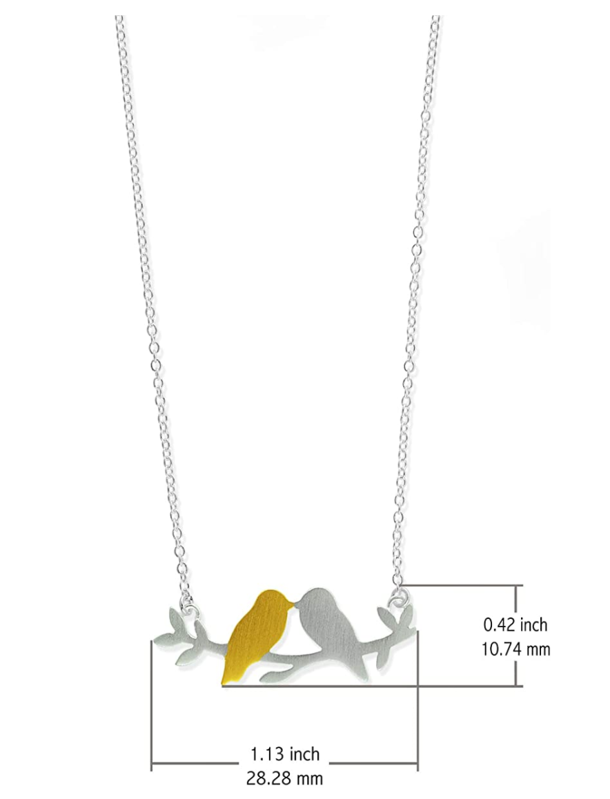 Love Birds Necklace Pendant Humming Bird Sitting Branch Jewelry Bird Chain Birthday Gift 925 Sterling Silver 16in.