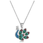 Peacock Pendant Necklace Peacock Feather Jewelry Bird Chain Birthday Gift Simulated Diamonds 18in.