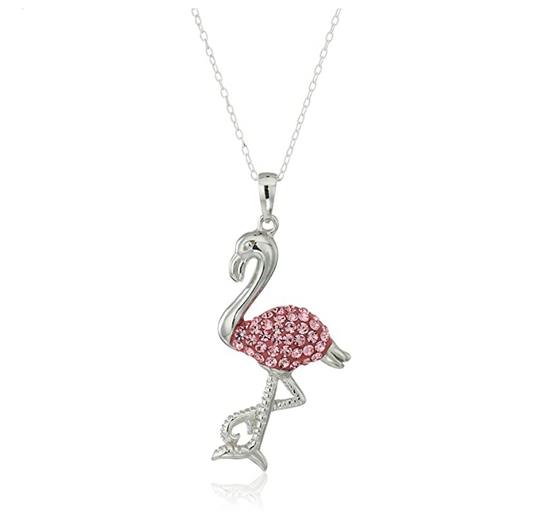 Pink Flamingo Pendant Necklace Flamingo Jewelry Bird Chain Birthday Gift Simulated Diamonds 18in.
