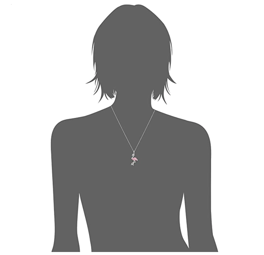 Pink Flamingo Pendant Necklace Flamingo Jewelry Bird Chain Birthday Gift Simulated Diamonds 18in.